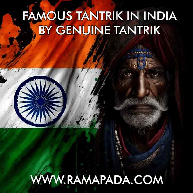 A famous tantrik in India with spiritual symbols and Indian background representing authentic tantra practice