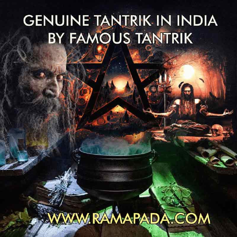 A genuine tantrik in India performing tantra ritual with spiritual symbols and fire energy