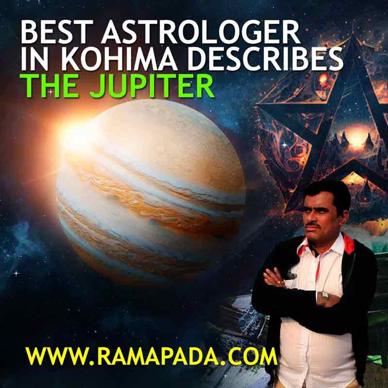 The best astrologer in Kohima describing Jupiter in astrology with planet Guru and zodiac background