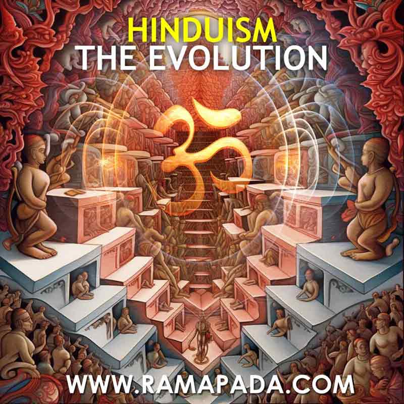 Symbolic illustration showing the evolution of Hinduism with Om symbol and ancient spiritual imagery