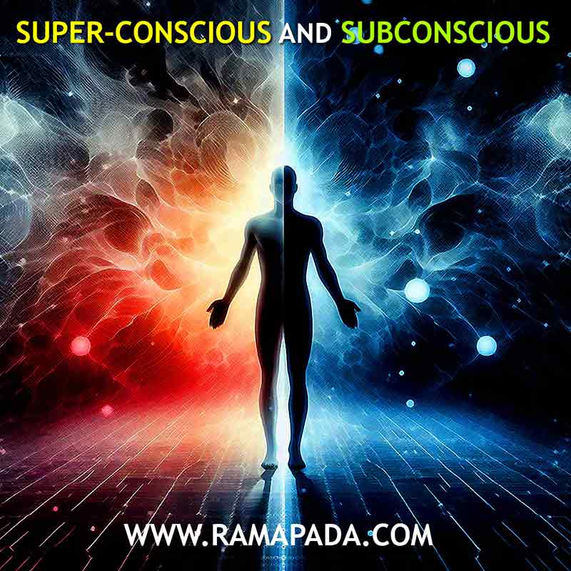 Super-conscious and subconscious mind concept with human silhouette and cosmic energy