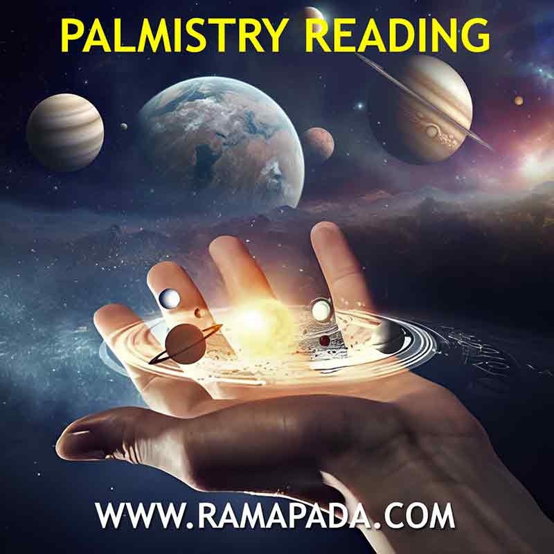 Palmistry reading with planets and cosmic energy representing destiny and astrology