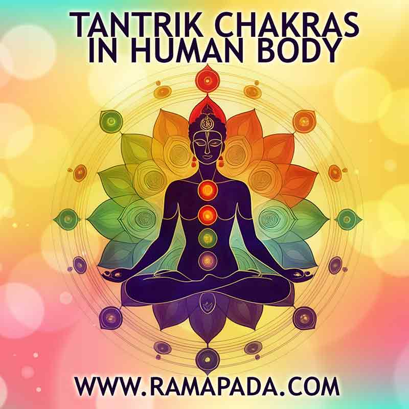 Tantrik chakras in human body illustration showing spiritual energy centers and meditation